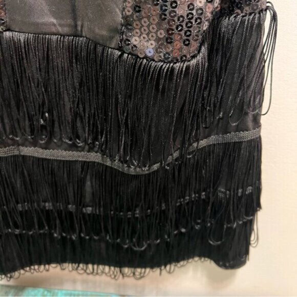 La Vie En Rose Black Sequin Fringe Scoop Neck Mini Slip Dress Large Whimsy Goth - Picture 7 of 12